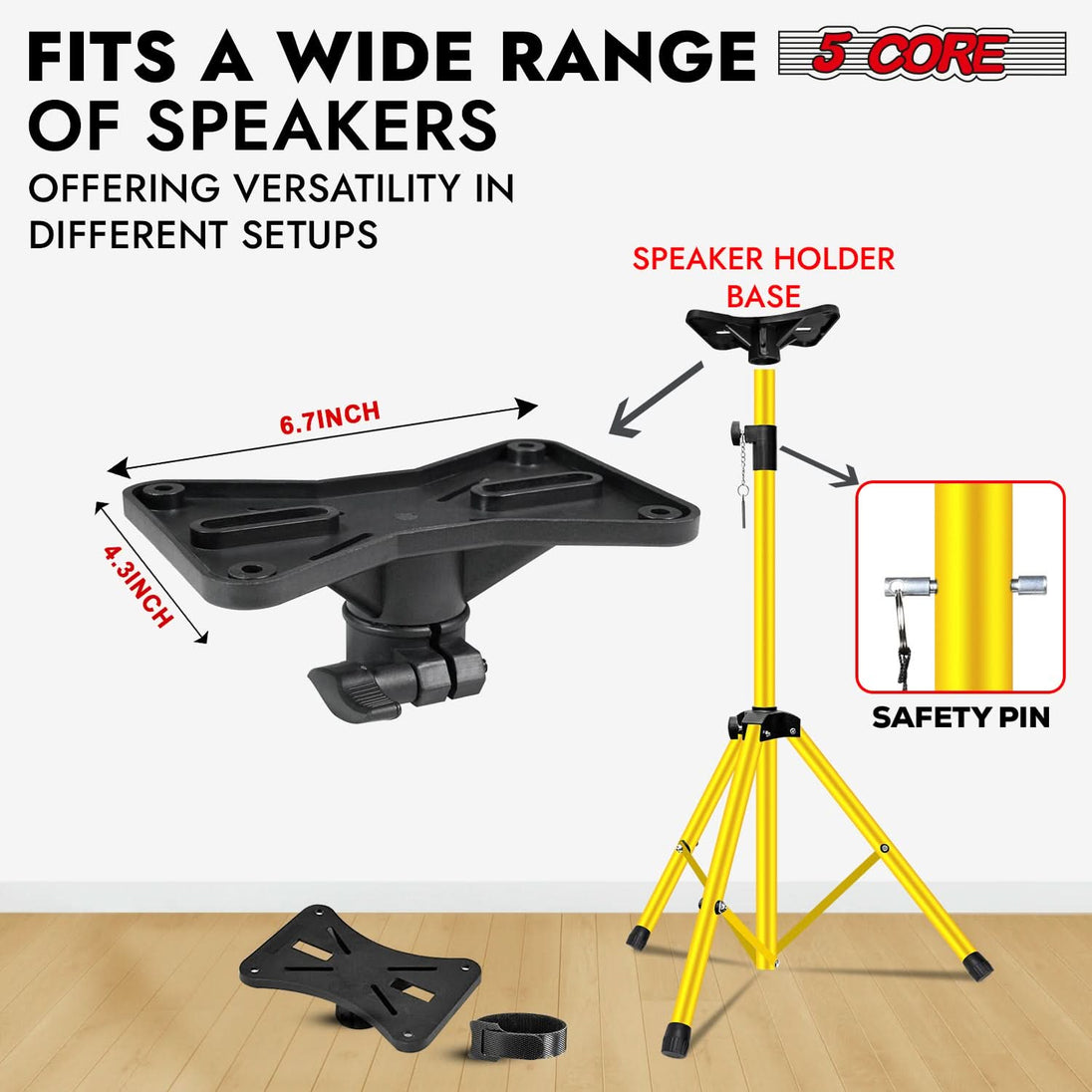 Side angle of 5Core DJ pole mount stand with reinforced tripod legs