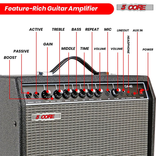 Portable 40W practice amp for guitar bass acoustic by 5 Core