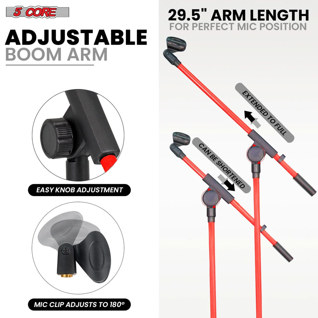 All-purpose 5Core microphone tripod stand with boom arm and compact design