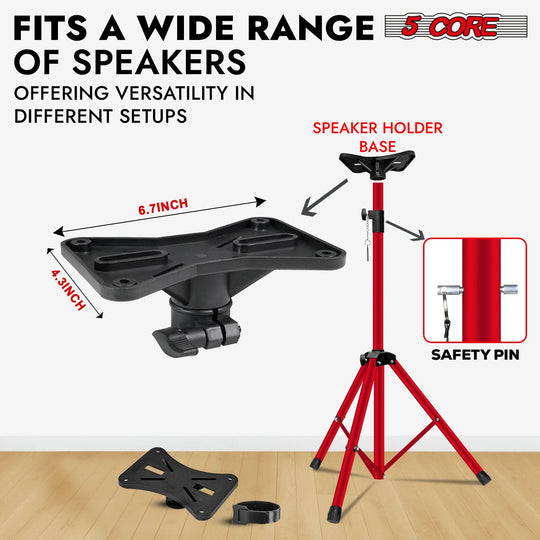 5Core red tall speaker stand for DJ events and pro audio setups