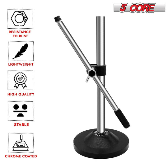 5Core adjustable desktop mic stand with universal table mount and round base