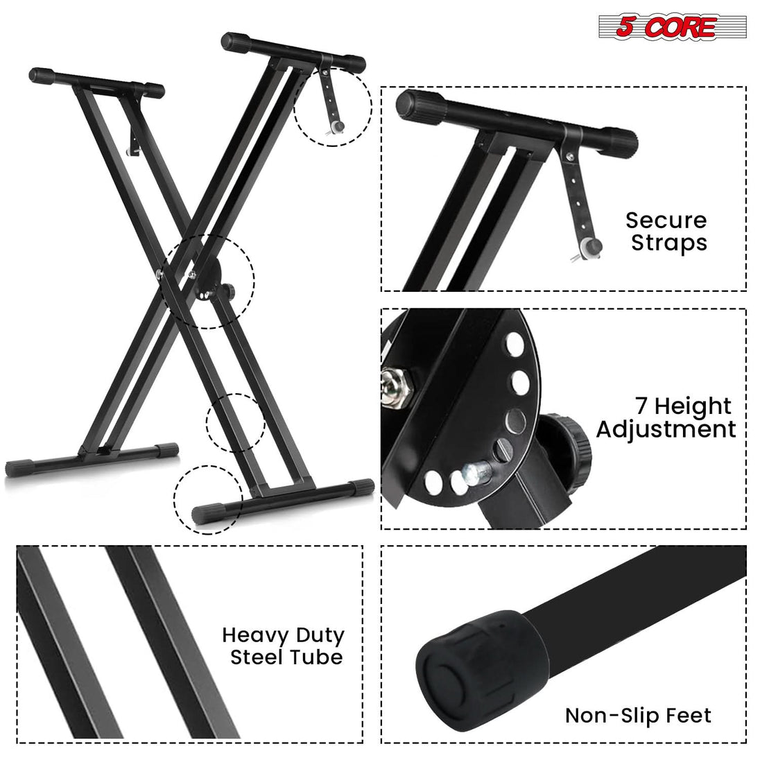 Secure and stable keyboard stand compatible with full-size electric keyboards