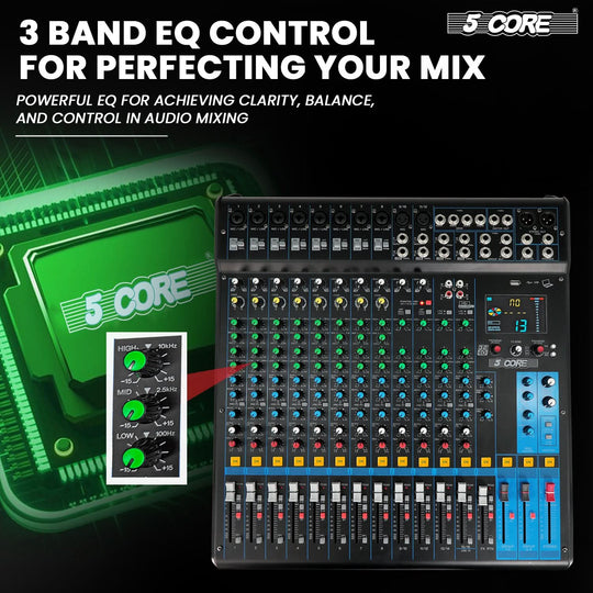 Compact 5Core sound board ideal for live performances and studio use