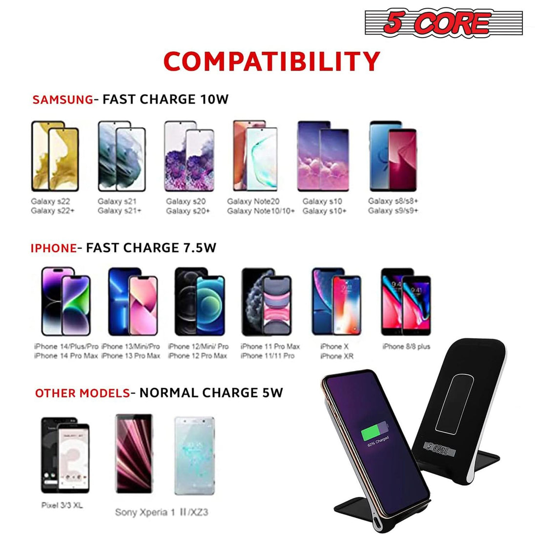 5Core wireless charger 10W max glass top fast charging pad pair boostcharge slim USB-C