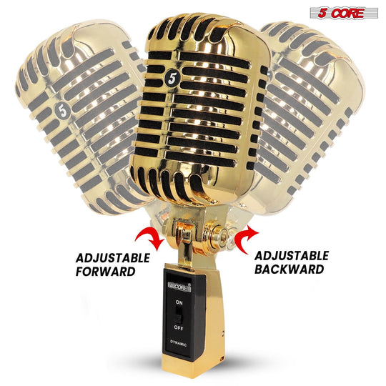Professional retro mic by 5Core with XLR output in gold color