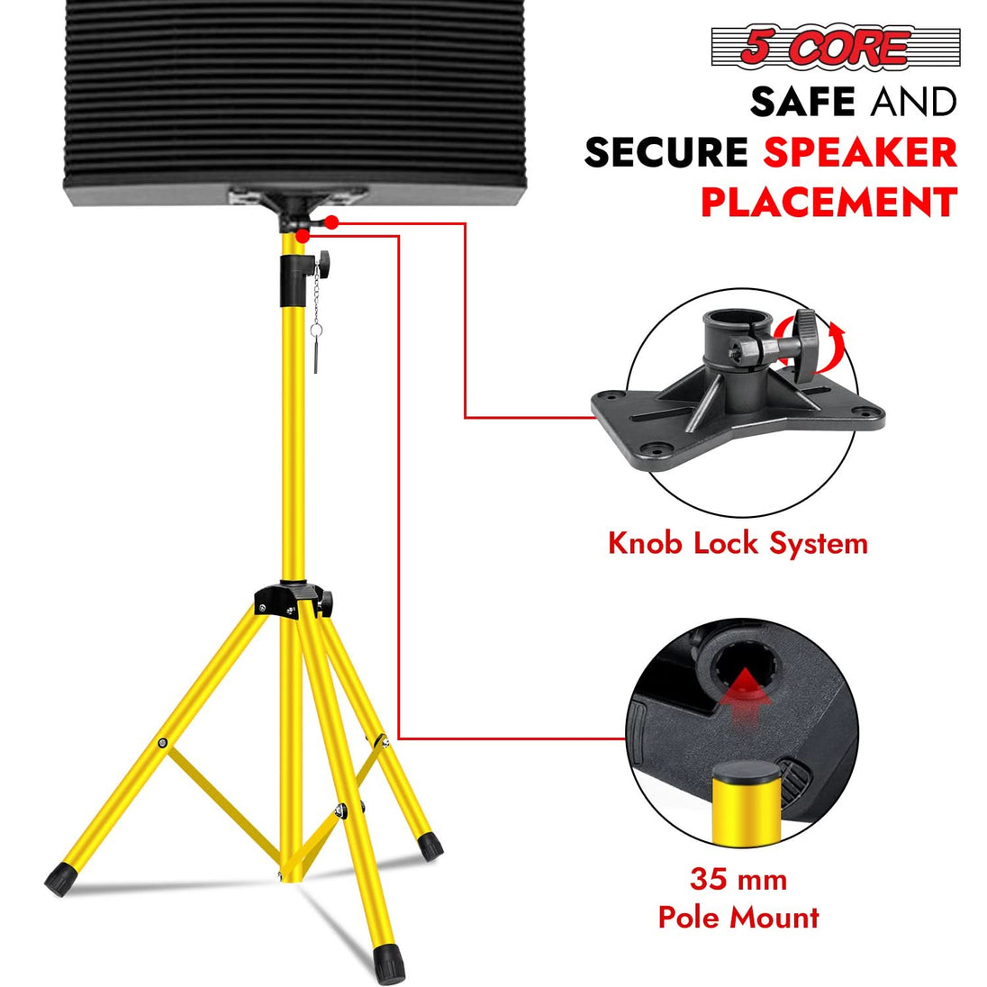 Durable 5Core studio monitor stand with yellow detail for safety and style