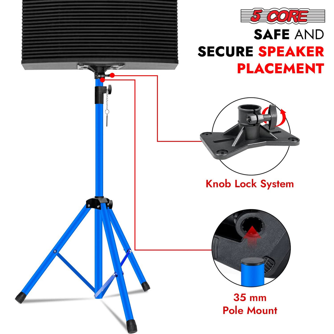 Sky blue tripod stand for speakers by 5Core with 72 inch adjustable pole