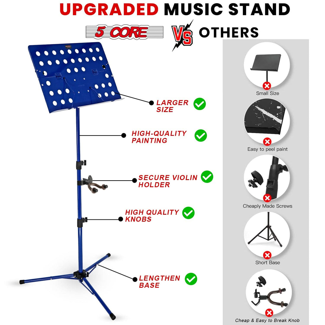 Folding blue music stand 5Core adjustable tripod for musicians