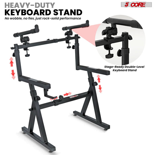 5Core 2-tier Z style heavy-duty keyboard stand, adjustable electric piano riser holder
