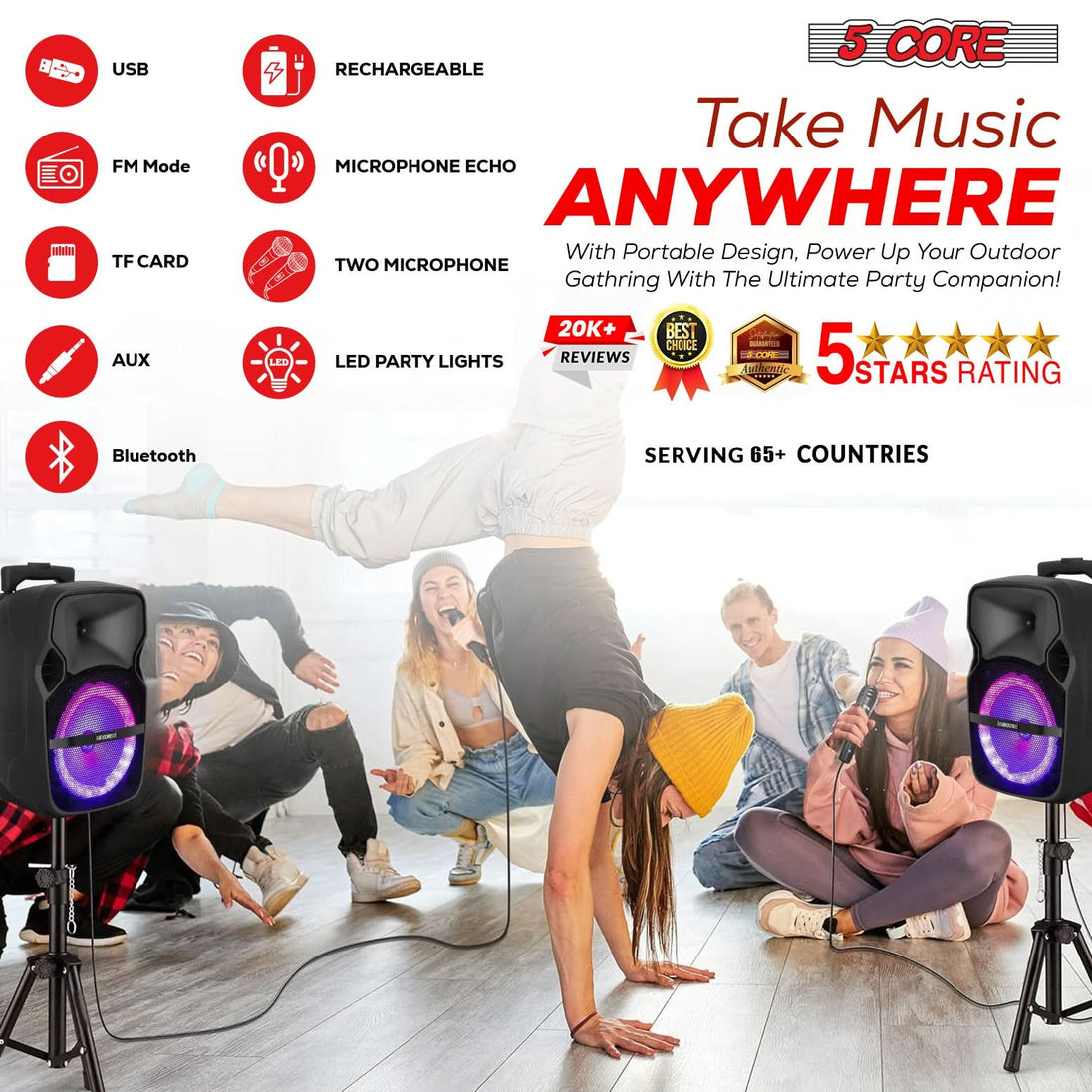 5Core boombox-style Bluetooth speaker with wireless microphone pair