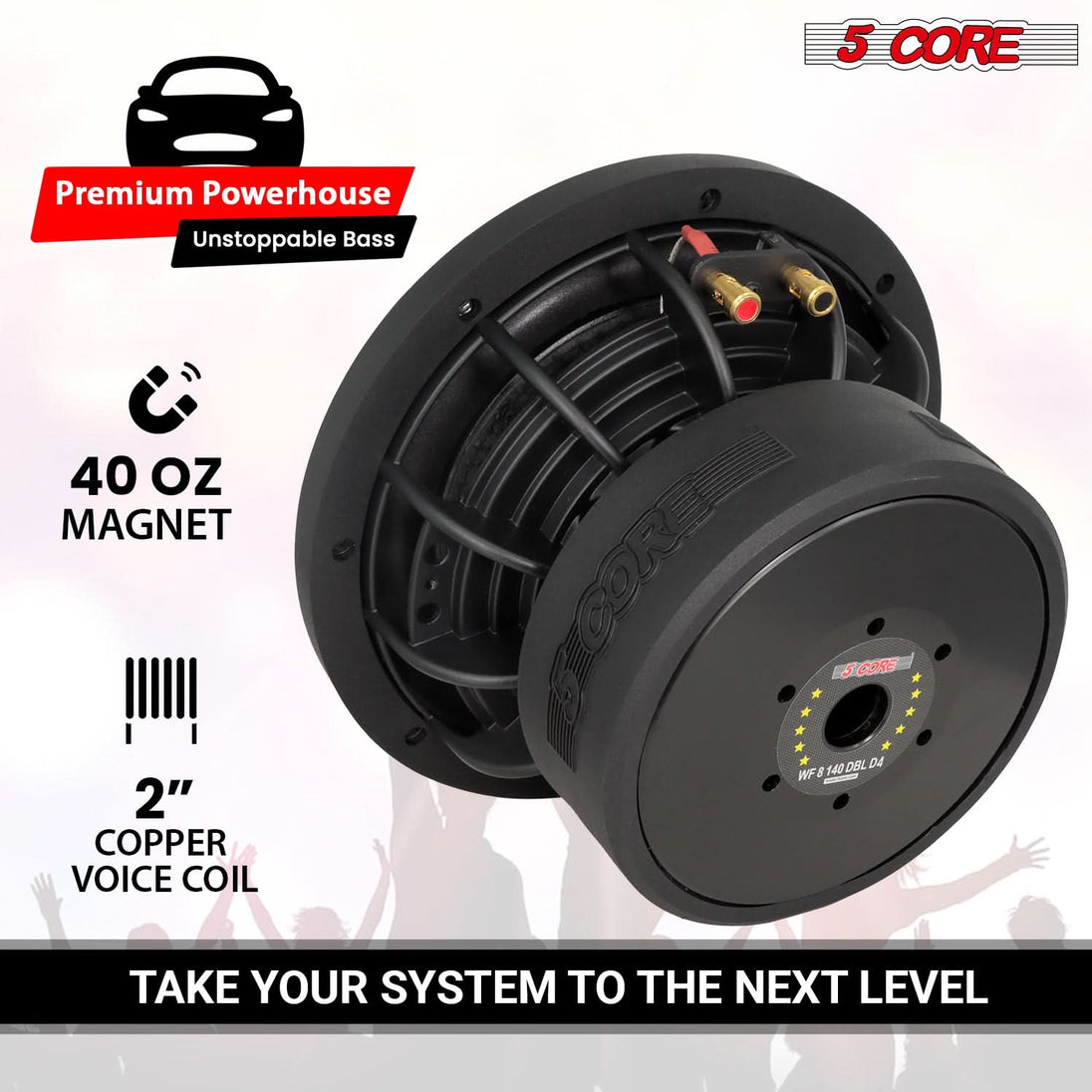 Reliable 5Core car subwoofer with 1000W peak power for booming bass