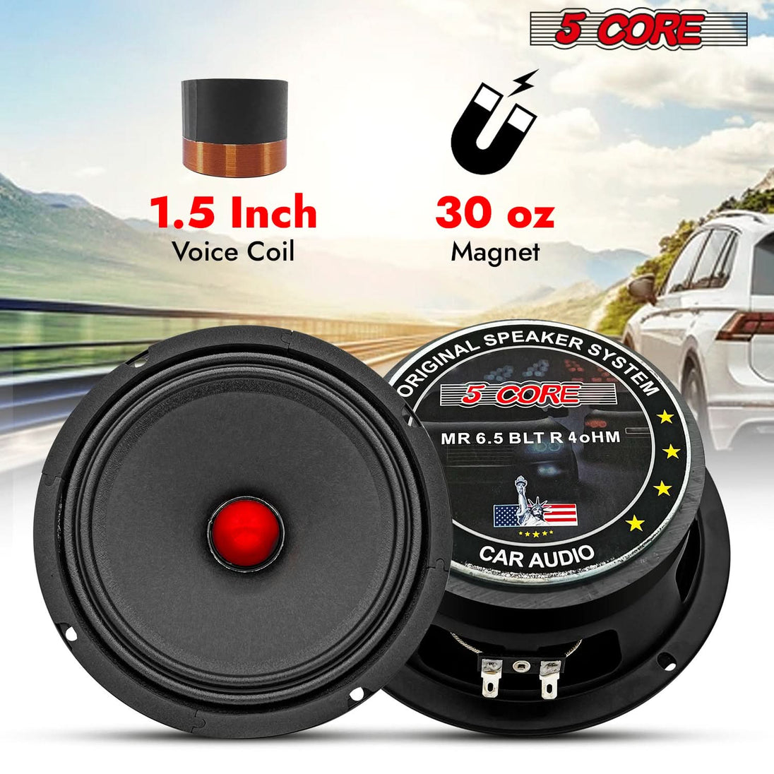Pair of 6.5 inch midrange door speakers with 580 watt power handling