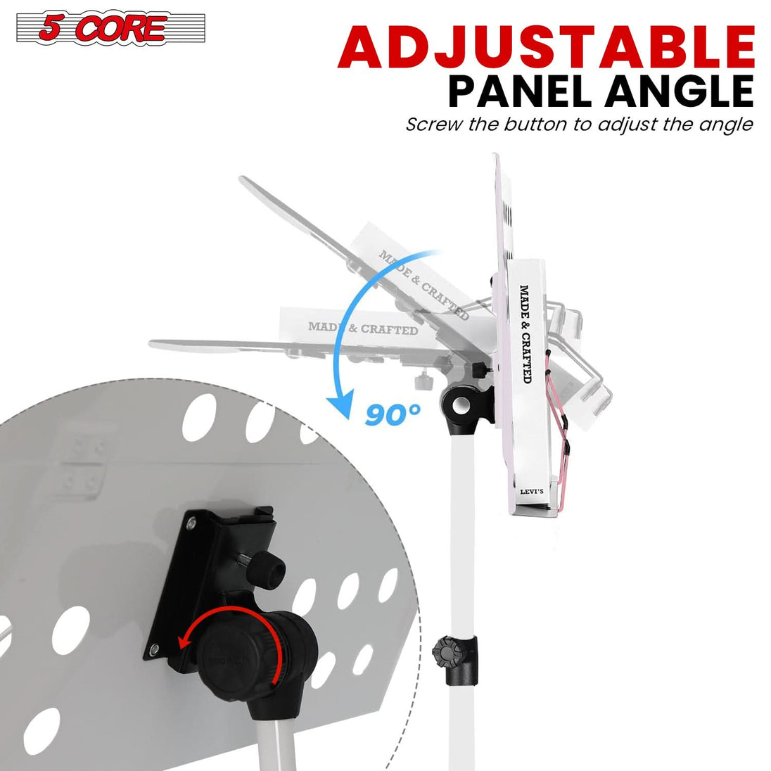 Adjustable white sheet music stand folding and tripod based by 5Core