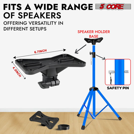 Heavy-duty 5Core sky blue speaker stand with stable tripod base