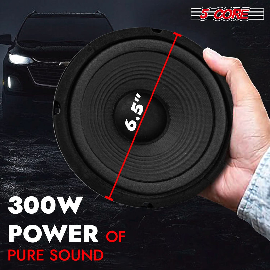 Compact 6.5 inch car subwoofer with 300 watt peak power handling