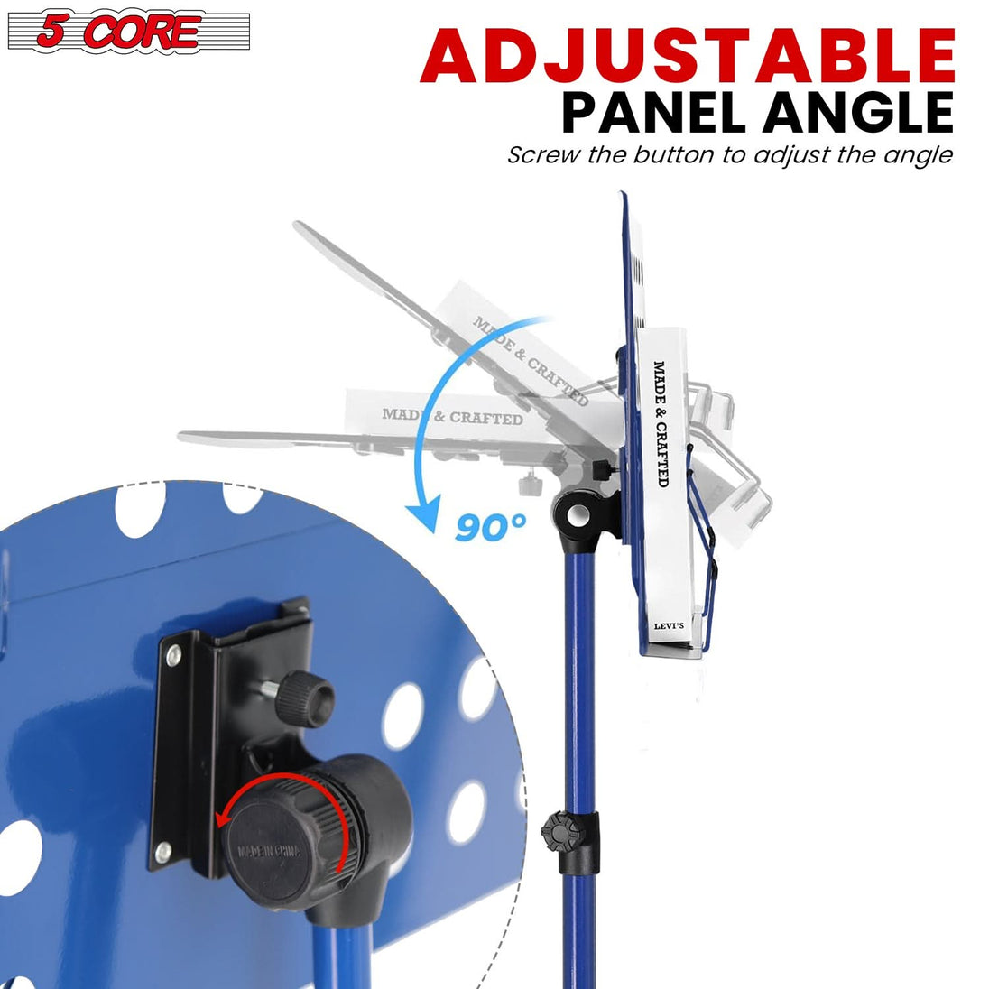 Folding blue tripod music stand adjustable by 5Core