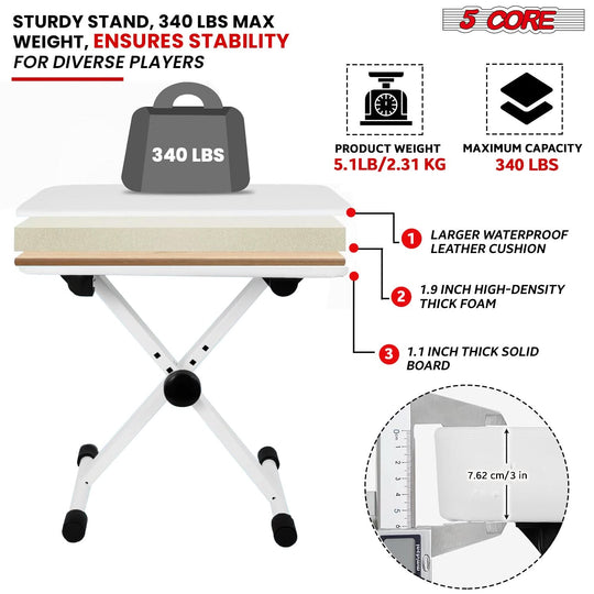 Double X style 5Core piano riser with adjustable bench WHITE