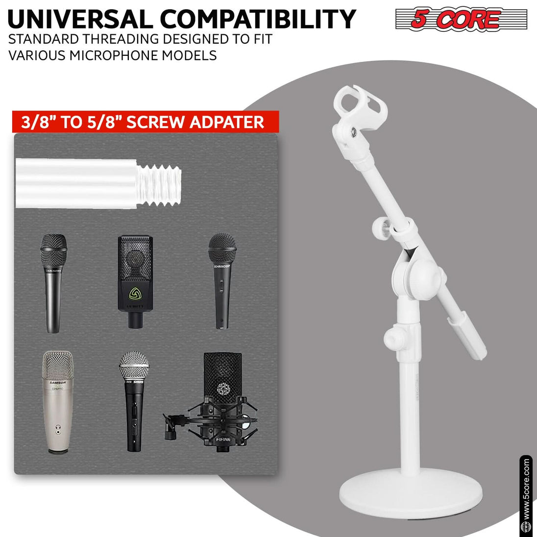 5Core adjustable desktop microphone holder with round base