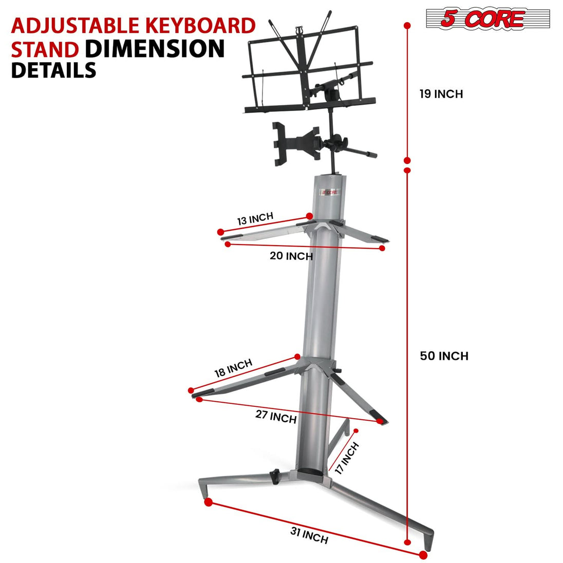 Heavy-duty 5Core Z shape keyboard holder built for professional use
