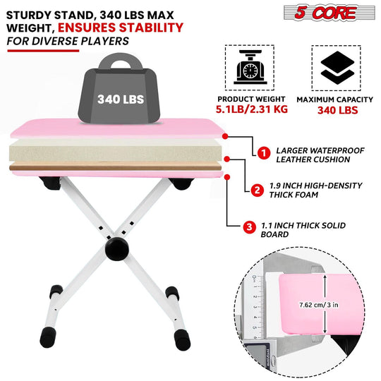 Double X style 5Core piano riser with adjustable bench PINK