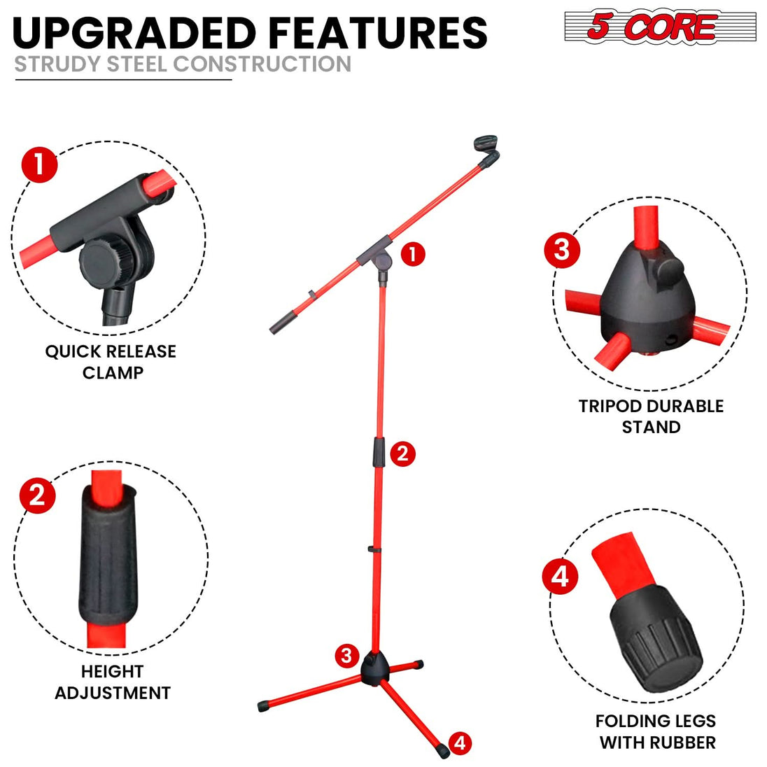 Secure 5Core floor microphone stand with adjustable reach