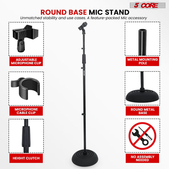 5Core stage microphone stand, heavy duty floor stand with adjustable height for singing