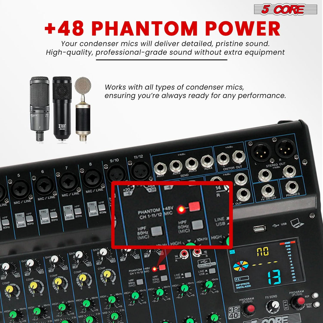 16 channel 5Core mixer for DJs, musicians, and sound engineers