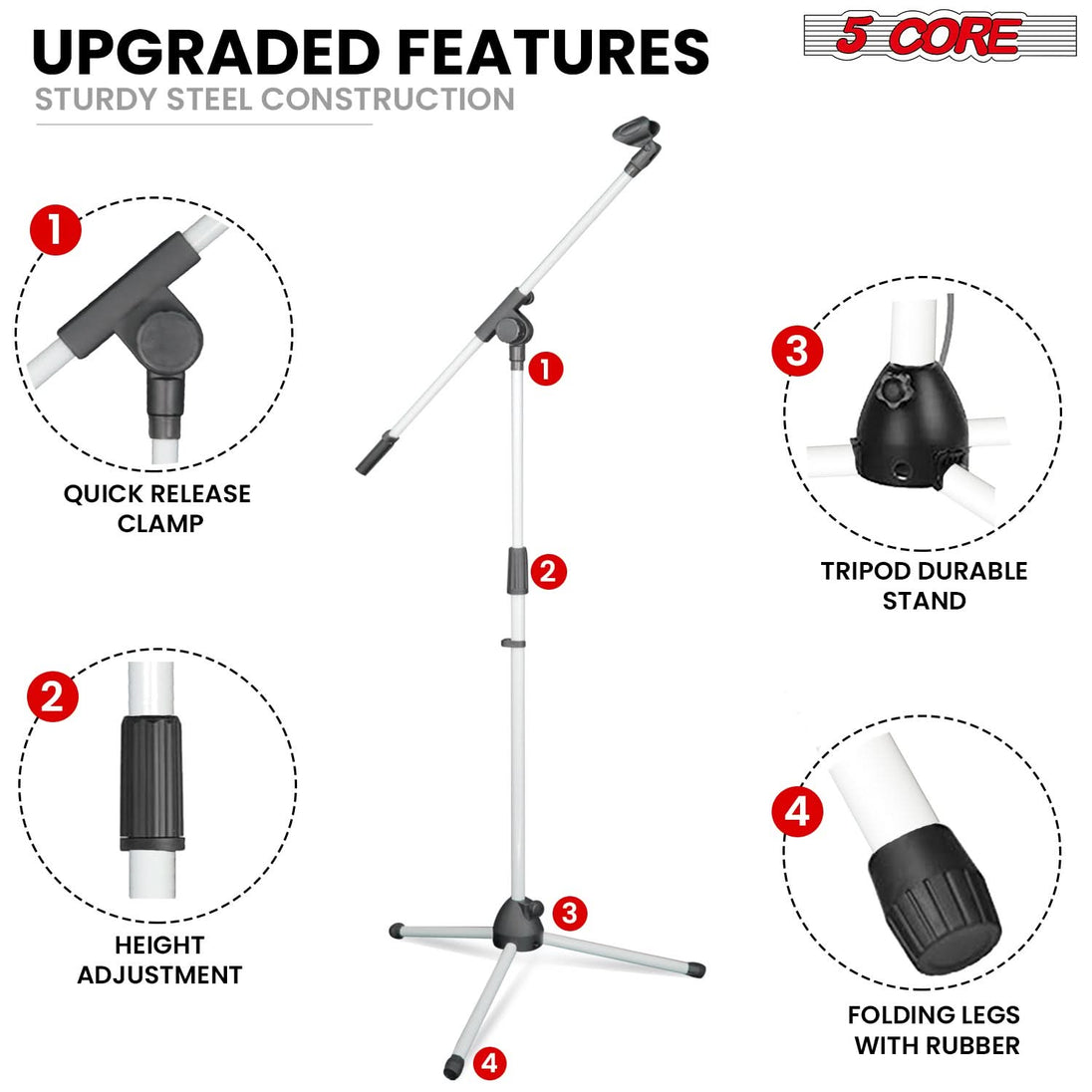 Reliable 5Core floor mic tripod with adjustable arm for studio and events