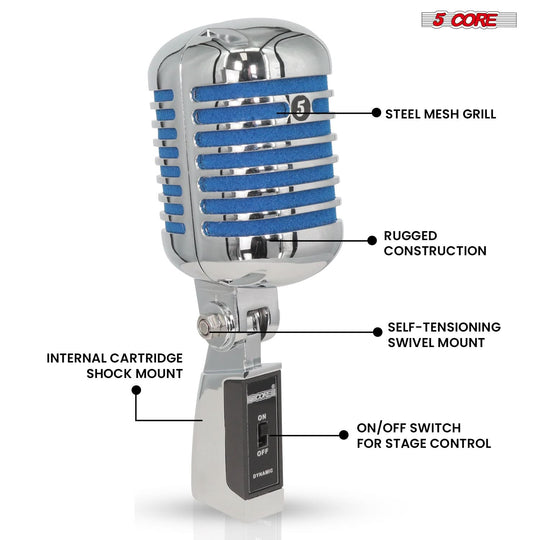 5Core classic microphone in blue for podcasting and vocal recording