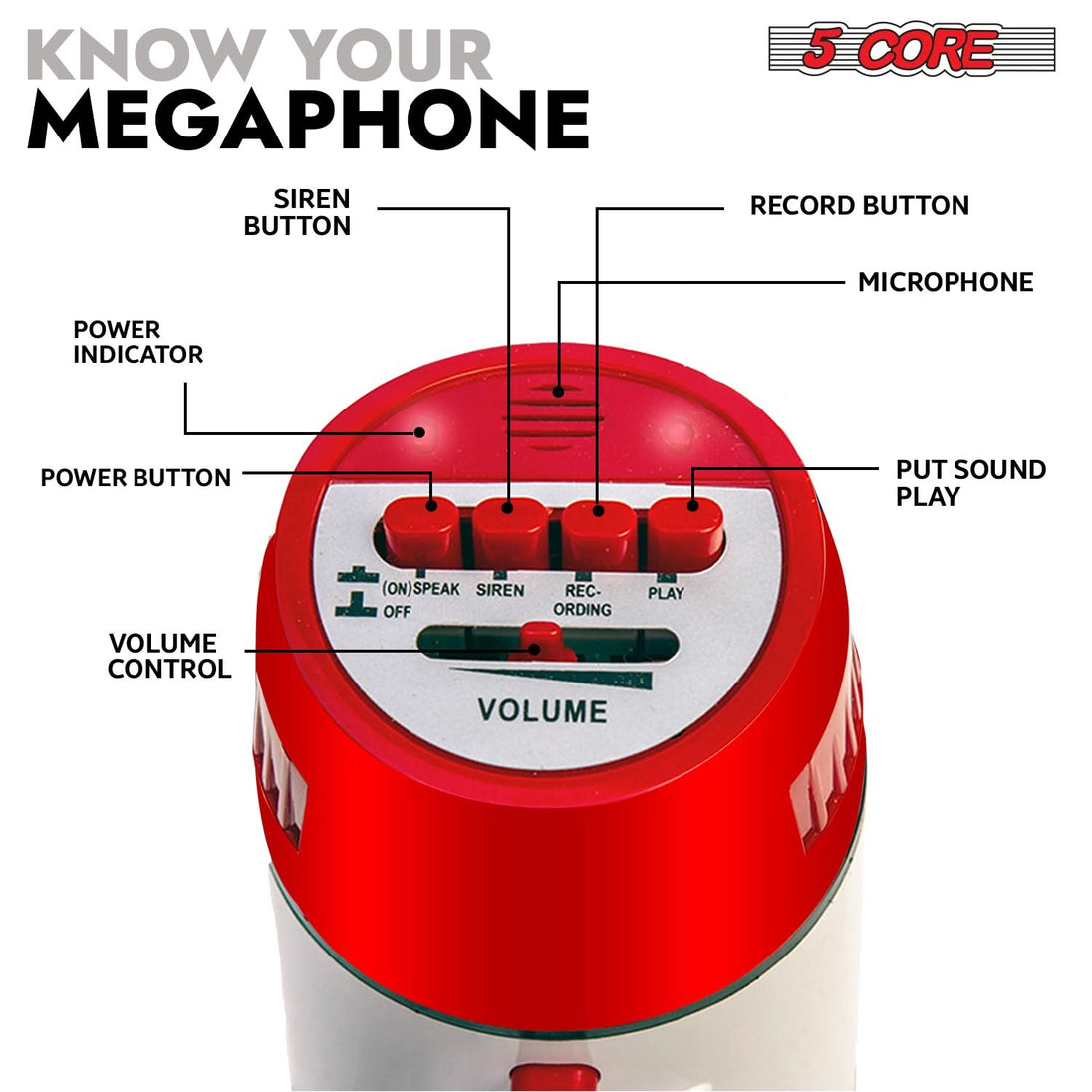 5Core 30W portable bullhorn speaker with 800 feet range for kids