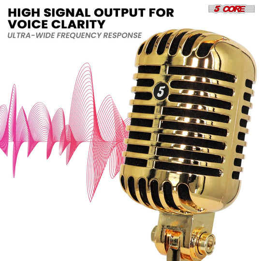 Gold vintage-style mic by 5Core with clear dynamic sound