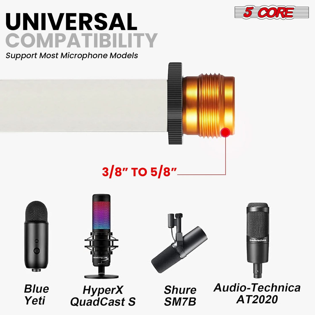 Strong 5Core mic holder with tripod base for stability and flexibility