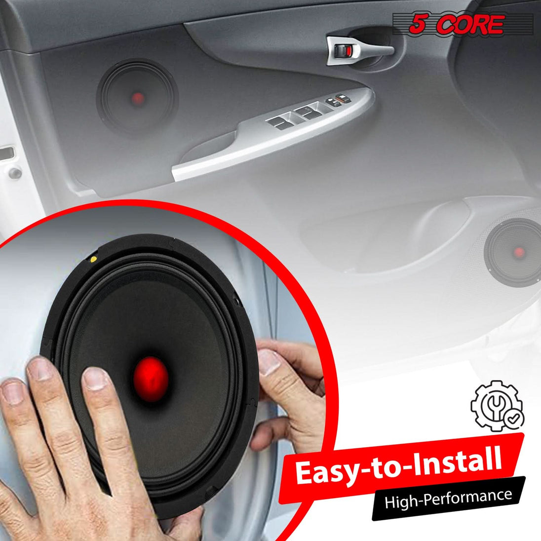 8” car audio subwoofer by 5Core with powerful output and crisp mid frequencies