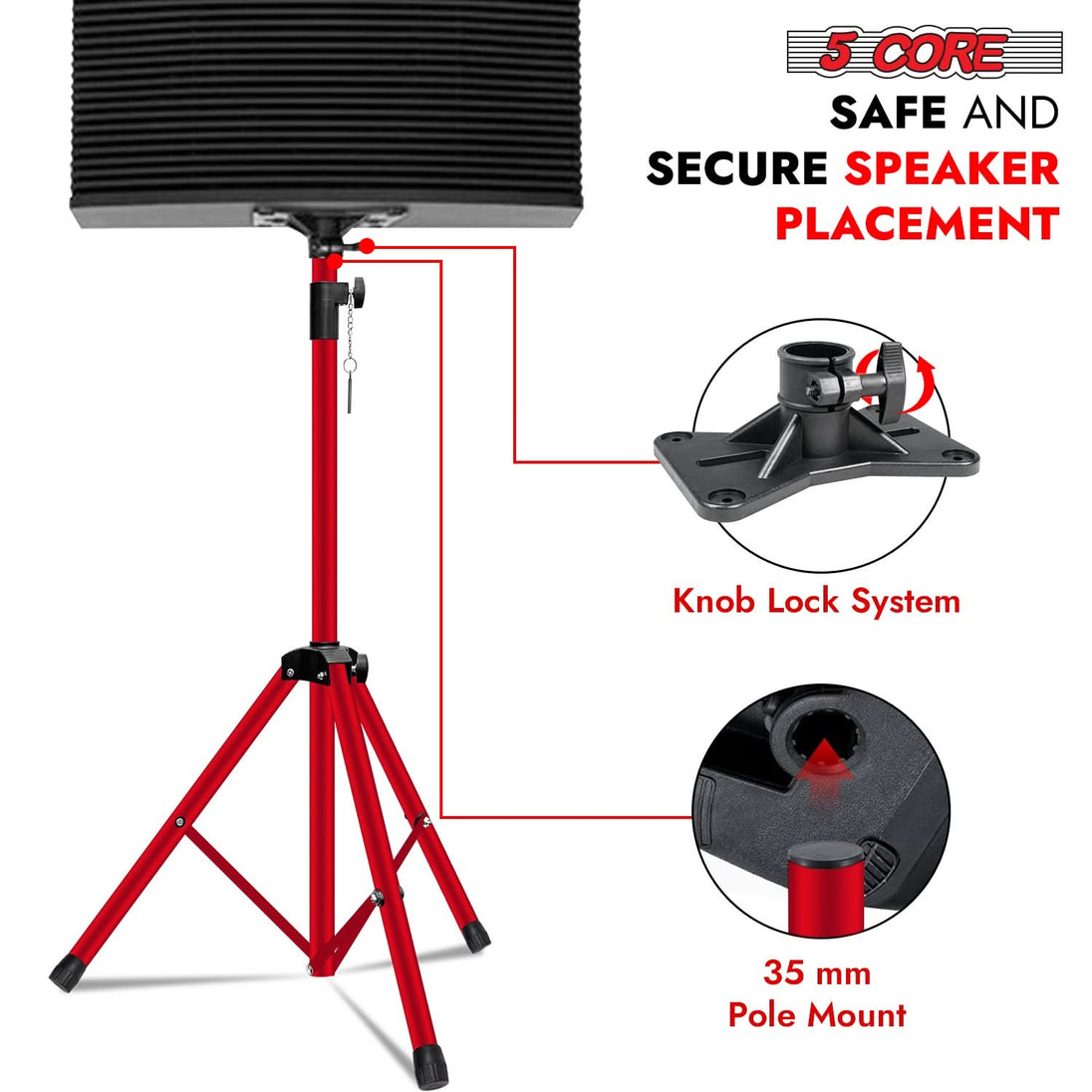 Professional DJ speaker pole mount in red by 5Core