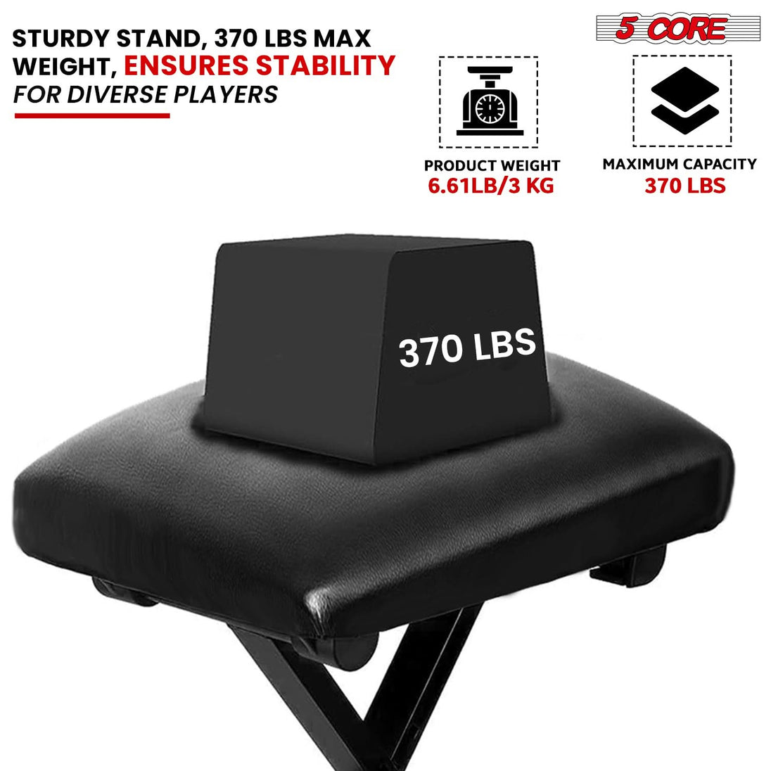 5Core sturdy adjustable double X keyboard stand with matching piano bench for electric pianos
