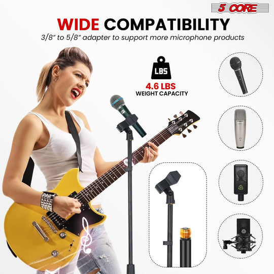 5Core adjustable height pedestal mic stand, heavy duty floor stand for stage and studio