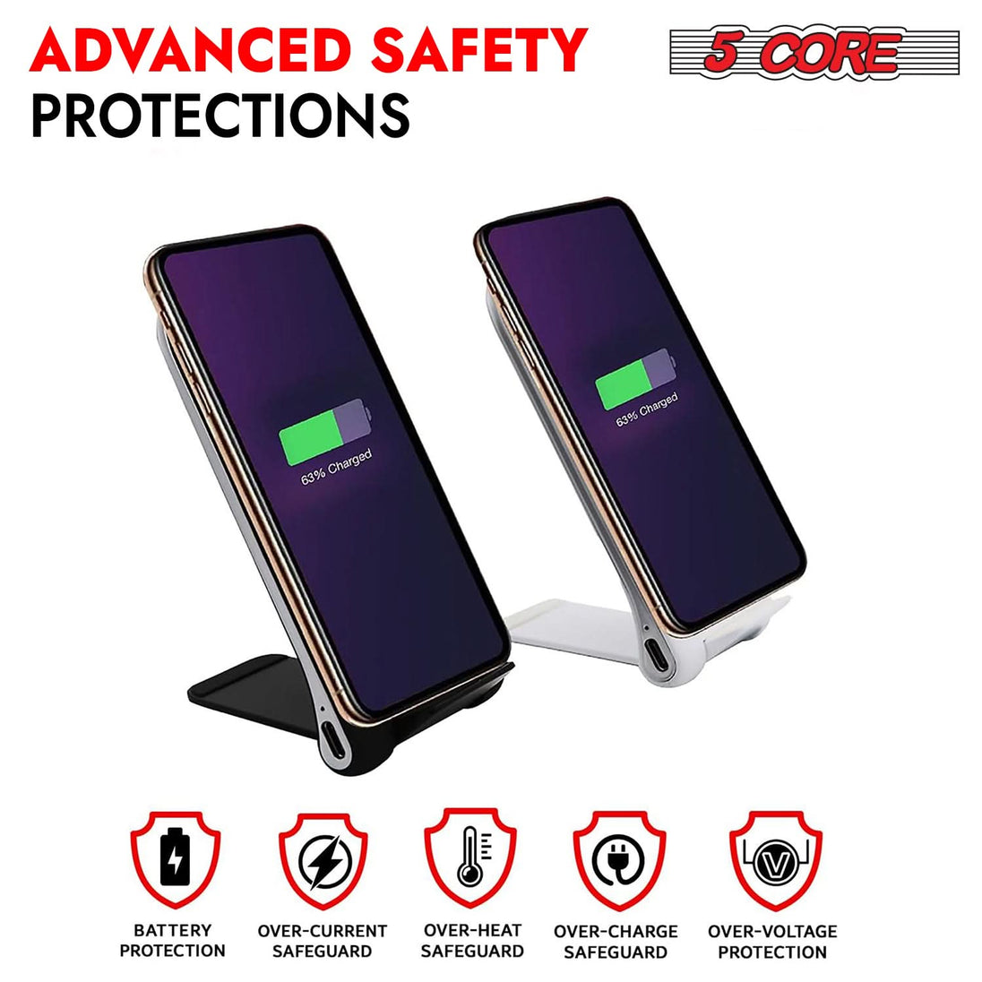 5Core 10W max wireless charger glass top fast charging pad pair boostcharge slim USB-C