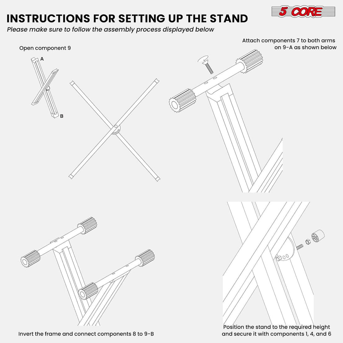 White double X style piano riser stand for electric keyboards 5Core