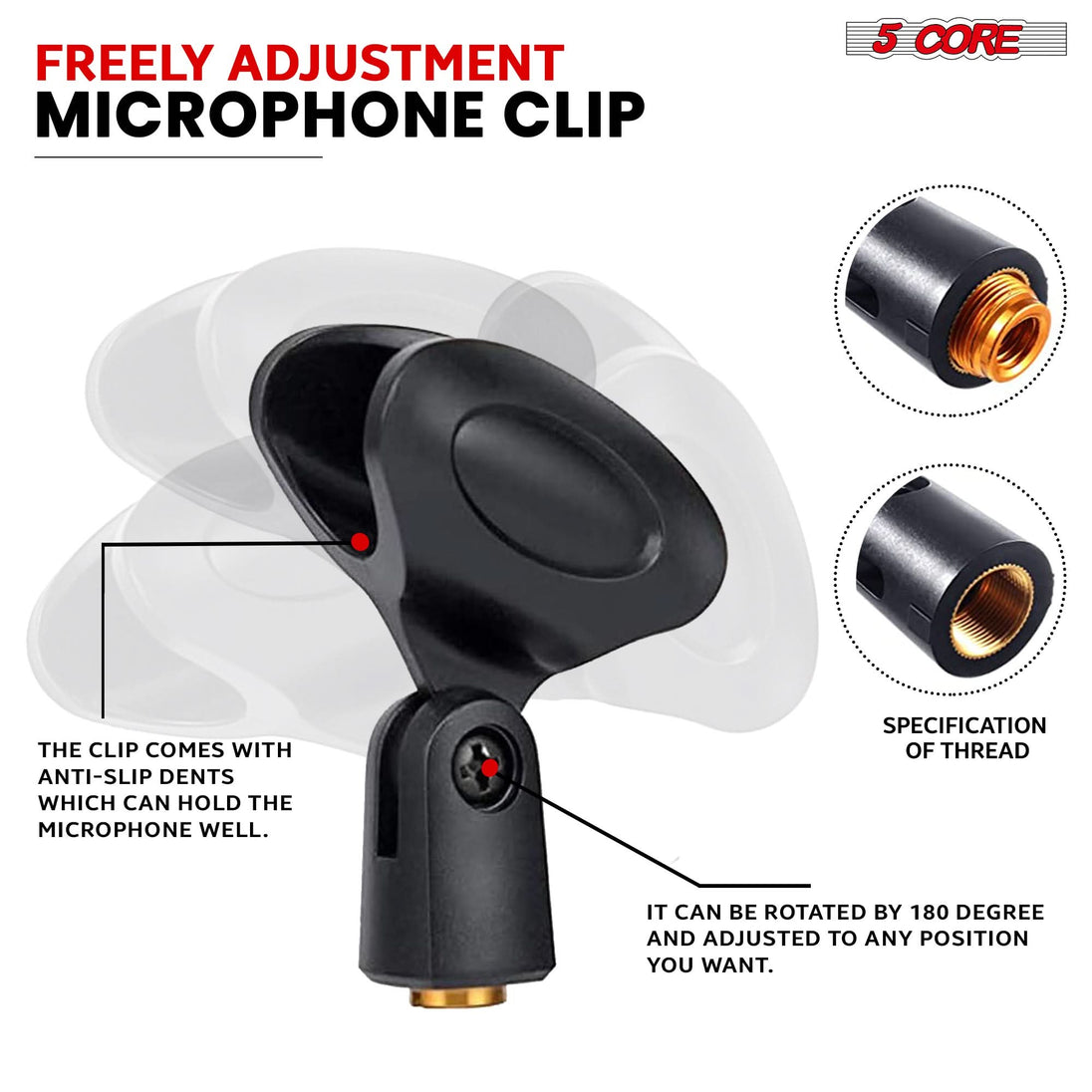 5Core universal microphone holder, 35 to 57" adjustable height, round base with metal construction