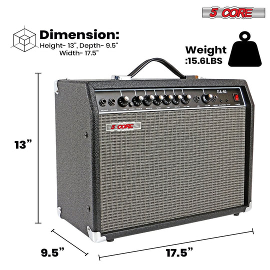 Portable 5 Core amplifier 40W for electric and acoustic guitar practice