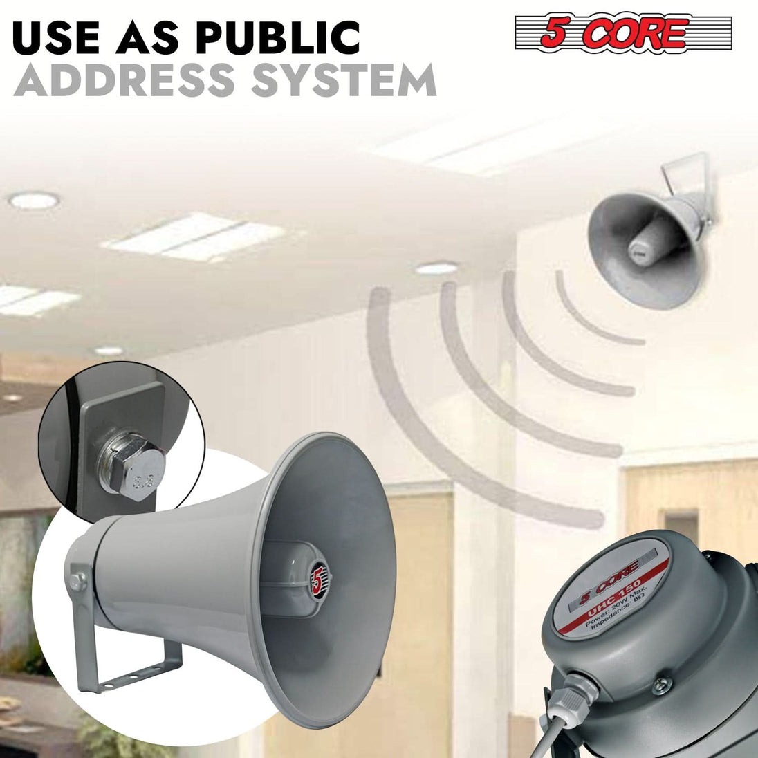 5Core multi purpose PA horn loud speaker 9 inch outdoor indoor 20W 8 Ohm loudspeaker