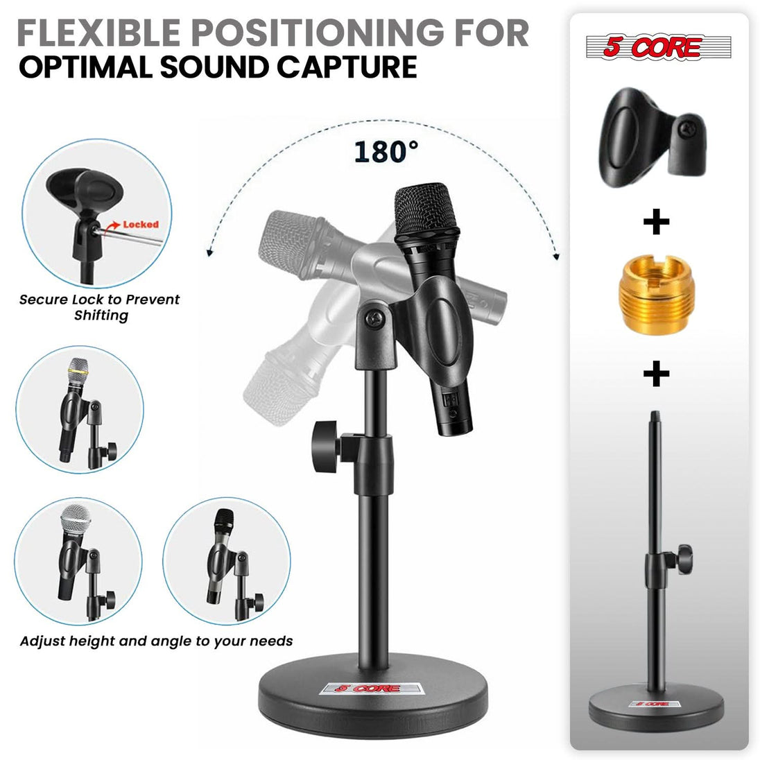 All-in-one microphone stand with adjustable height and phone holder from 5Core