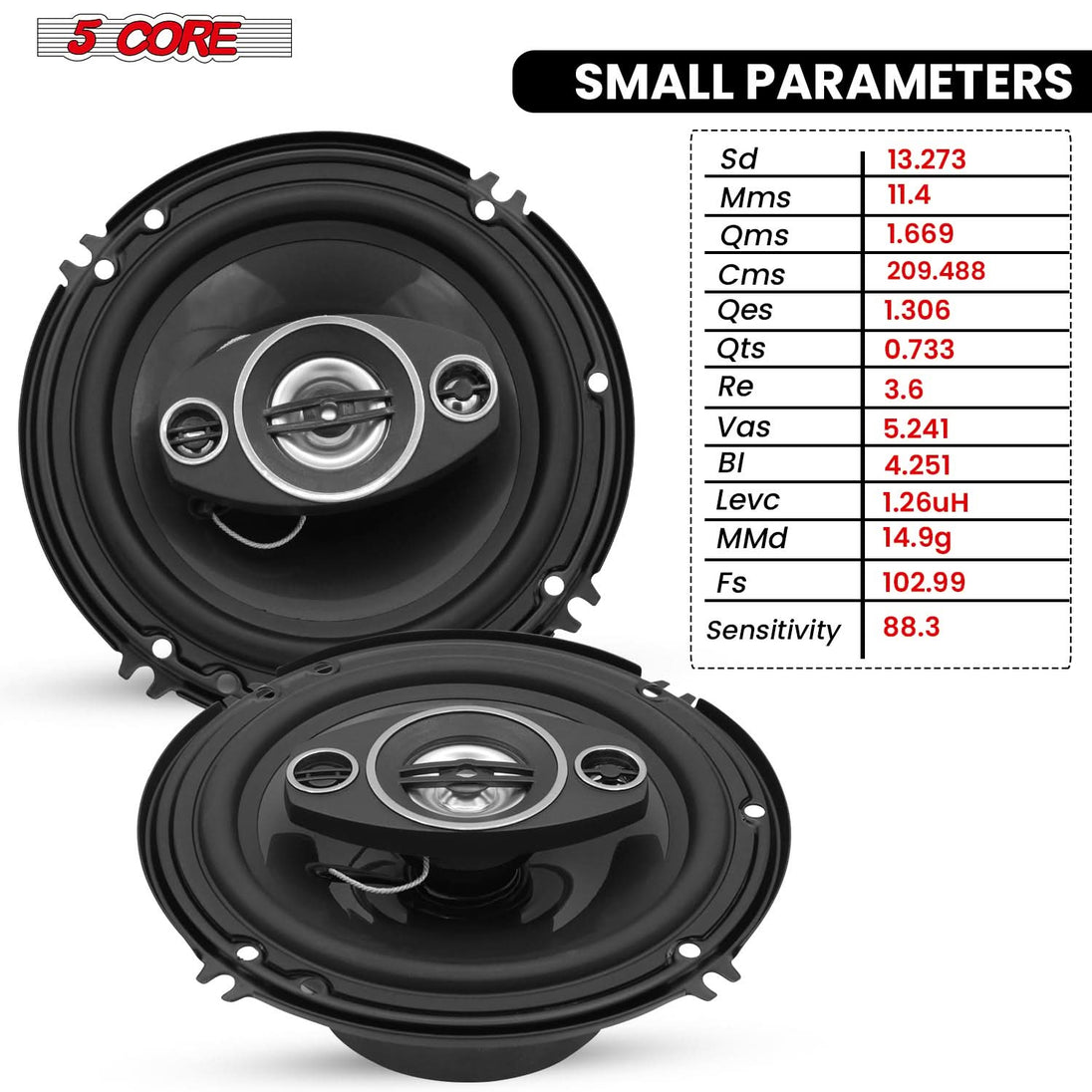 5 Core automotive speaker with powerful sound in a compact design