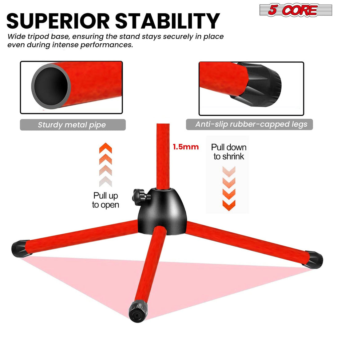 5Core floor stand with boom arm for performance and recording