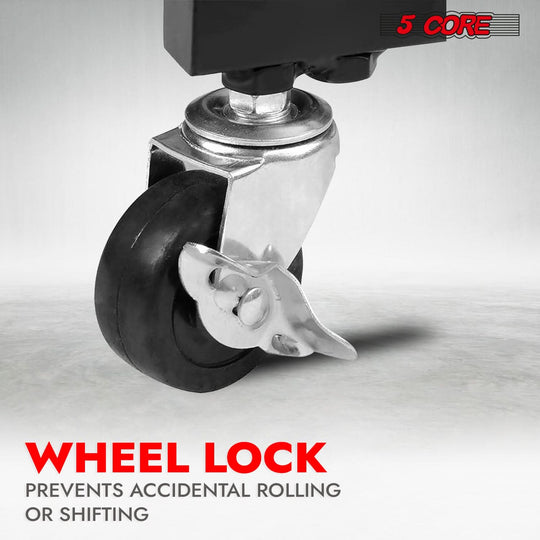 5Core 9U DJ mixer stand rack mount rolling stage cart for pro audio studio with wheels