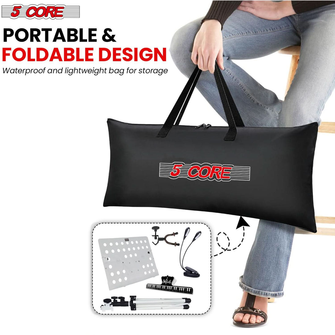5Core white tripod music stand folding and portable note holder