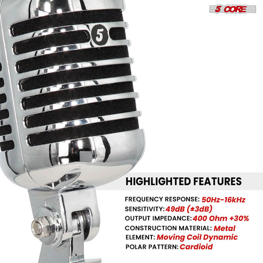 Dynamic XLR mic from 5Core with iconic vintage styling