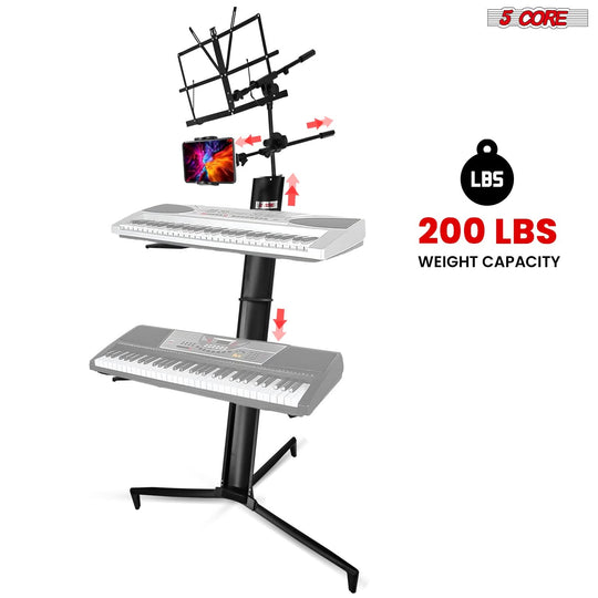 Professional keyboard stand with height-adjustable tiers by 5Core