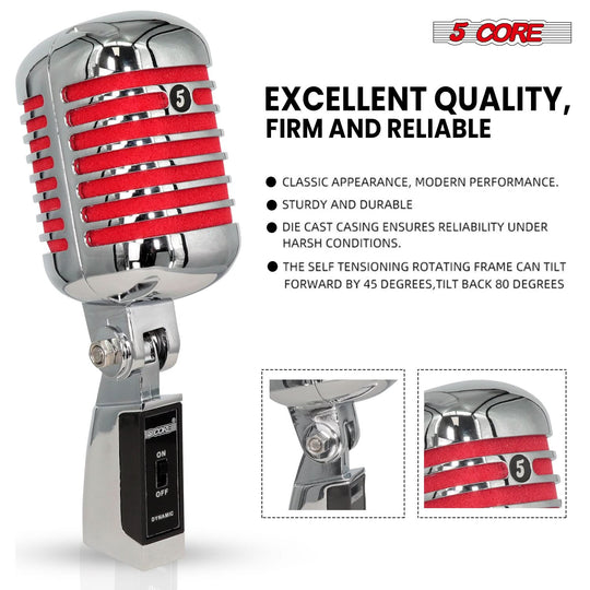 Dynamic XLR mic with vintage design by 5Core in red color