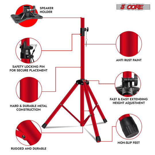 Durable red speaker stand by 5Core for stage and studio sound systems